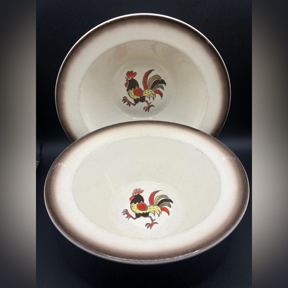 2 Metlox Poppytrail California USA MCM Vintage Rooster Ceramic Bowls Dinnerware